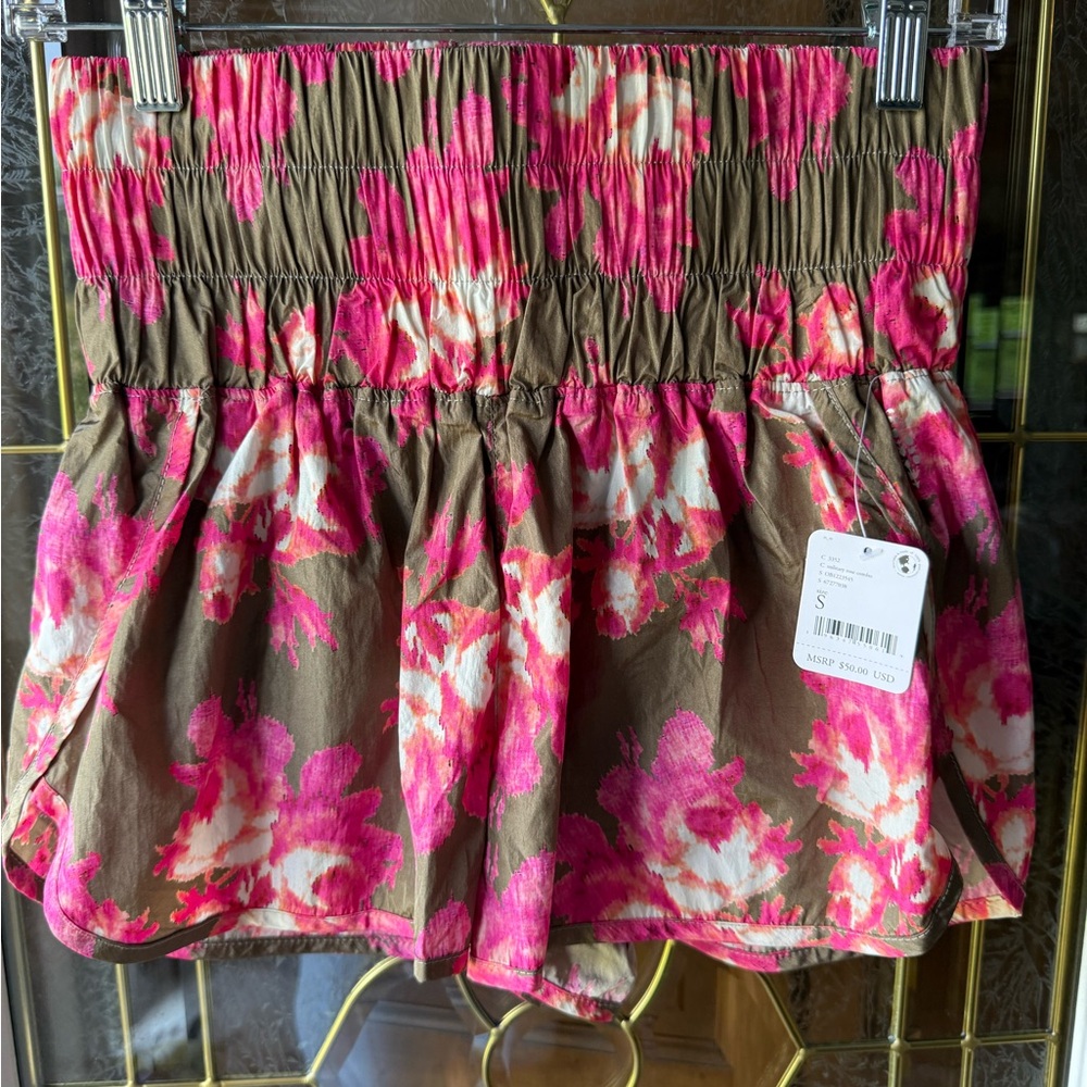 FREE PEOPLE MOVEMENT, the WAY HOME SHORTS!!Floral Pink and Brown  size SM